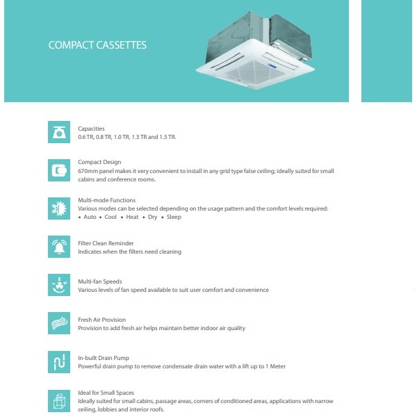 Blue Star VRF Compact Cassette Indoor Units Specifications